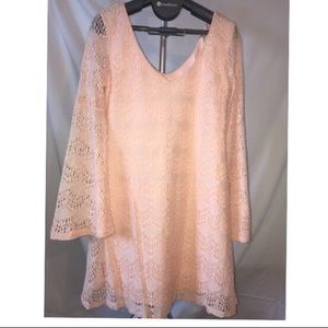 Coral Lace Bell Sleeve Dress